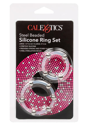 Steel Beaded Silicone Ring - Clear - Large/XLarge - 2 Per Set/Set