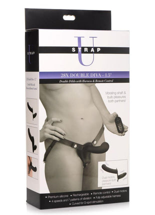Strap U 28x Rechargeable Silicone 28x Double Dildo with Harness and Remote Control - Black