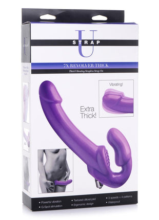 Strap U 7x Revolver Thick Vibrating Strapless Strap-On Dildo - Purple