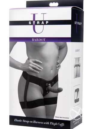 Strap U Bardot Elastic Strap-On Harness with Thigh Cuffs - Black
