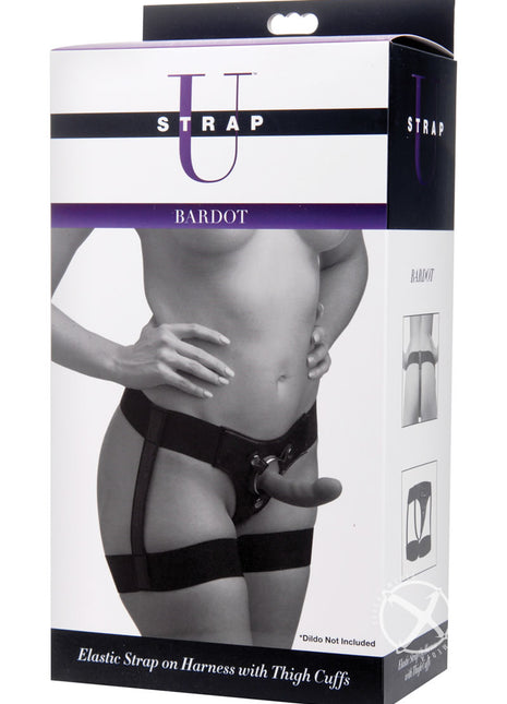 Strap U Bardot Elastic Strap-On Harness with Thigh Cuffs - Black