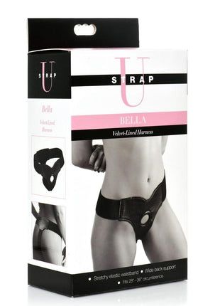 Strap U Bella Velvet-Lined Elastic Strap-On Harness - Black