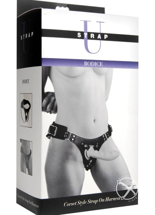Strap U Bodice Corset Style Strap-On Harness - Black