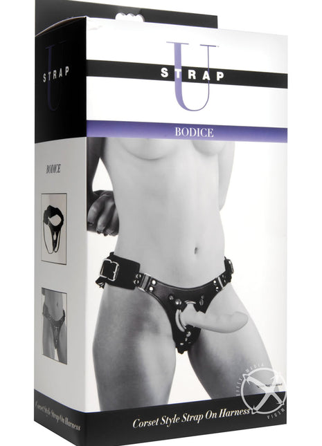 Strap U Bodice Corset Style Strap-On Harness - Black