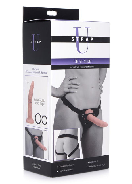 Strap-U Charmed Silicone Dildo with Harness - Vanilla - 7.5in