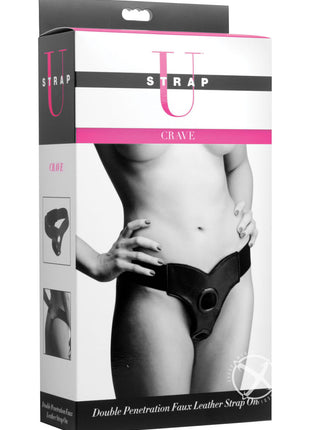 Strap U Crave Double Penetration Faux Leather Strap-On - Black