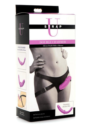 Strap U Double Charmer Silicone Double Dildo with Harness - Purple