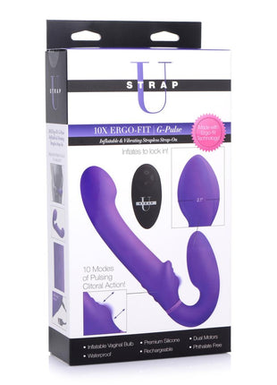 Strap U Ergo-Fit G-Pulse Silicone Rechargeable 10x Dual Dildo Strapless Strap-On with Remote Control - Purple