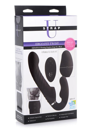 Strap U Ergo-Fit Twist Silicone Inflatable Rechargeable Strapless Strap-On - Black