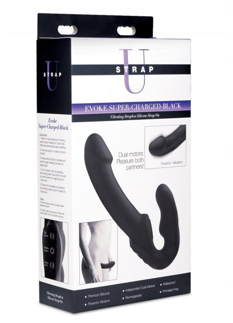Strap U Evoke Super Charged Rechargeable Silicone Vibrating Strapless Strap-On - Black