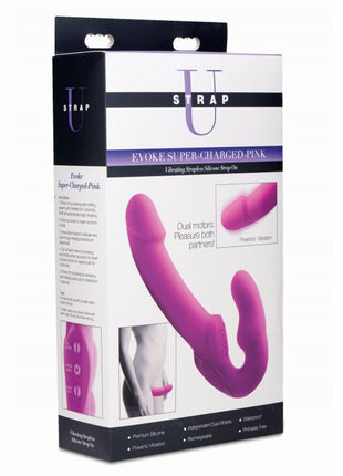 Strap U Evoke Super Charged Rechargeable Silicone Vibrating Strapless Strap-On - Pink