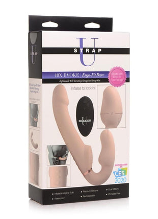 Strap U Inflatable Rechargeable Silicone Ergo Fit Strapless Strap-On with Remote Control - Flesh/Vanilla