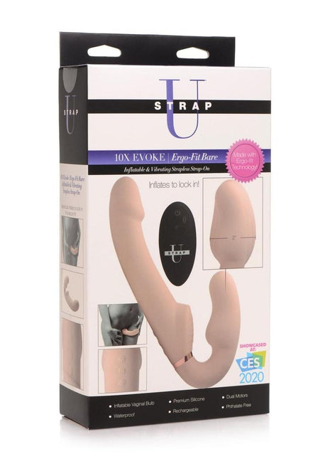 Strap U Inflatable Rechargeable Silicone Ergo Fit Strapless Strap-On with Remote Control - Flesh/Vanilla