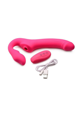 Strap U Licking Vibrating Rechargeable Silicone Strapless Strap-On with Remote Control