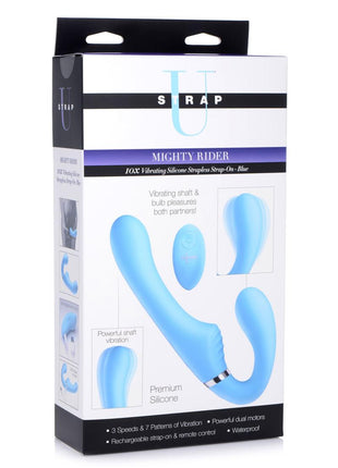 Strap U Mighty Rider 10x Silicone Rechargeable Strapless Strap-On - Blue