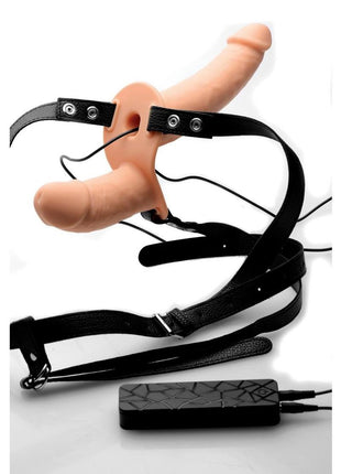 Strap U Power Pegger Silicone Vibrating Double Pleasure 6.5in Dildo with Harness