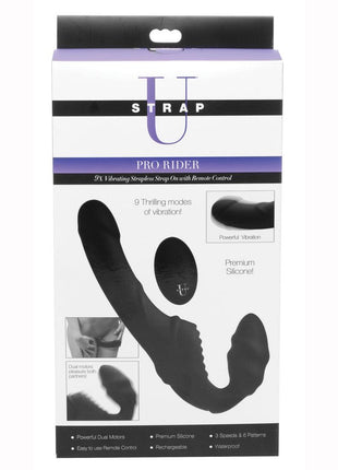 Strap U Pro Rider Rechargeable Silicone Strapless Strap-On with Remote Control - Black