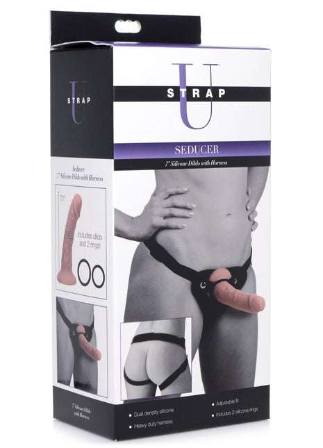 Strap-U Seducer Silicone Dildo with Harness - Vanilla - 7in
