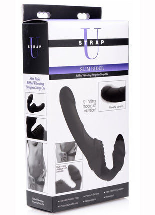 Strap U Slim Rider Rechargeable Silicone Strapless Strap-On - Black