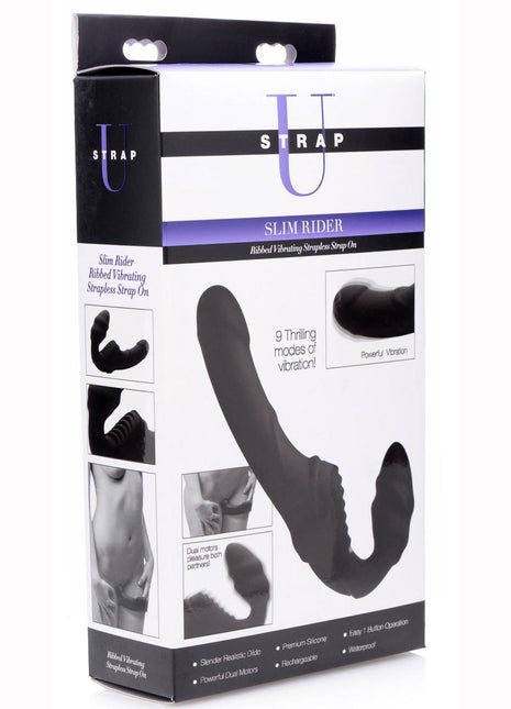 Strap U Slim Rider Rechargeable Silicone Strapless Strap-On - Black