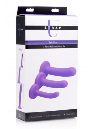 Strap U Tri-Play 3 Piece Silicone Dildo - Purple - Set