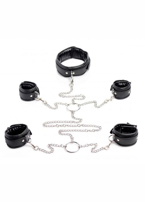 Strict Slave Bondage Shackle - Black/Metal - Set