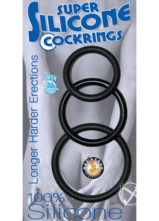Super Silicone Cock Rings - Black - 3 Pack