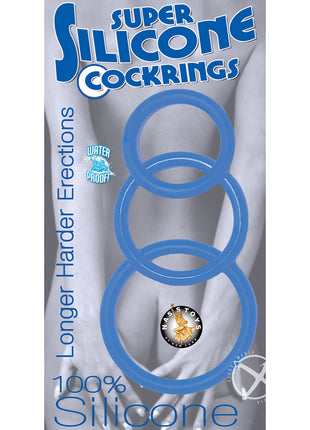 Super Silicone Cock Rings - Blue - 3 Pack
