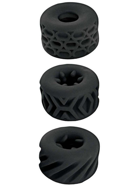 Super Stretchy Stroker Silicone Cock Rings - Black - 3 Piece