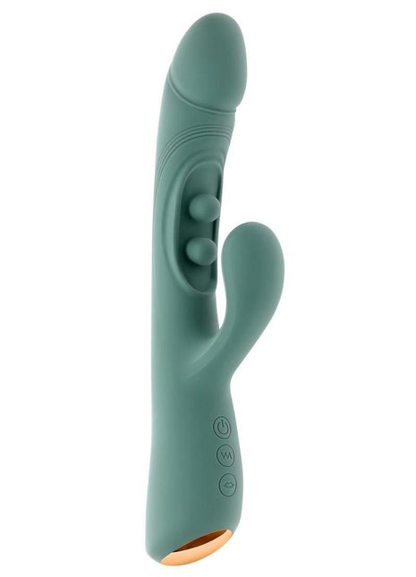 Tapped Out Rechargeable Silicone Vibrator with Stimulator - Green