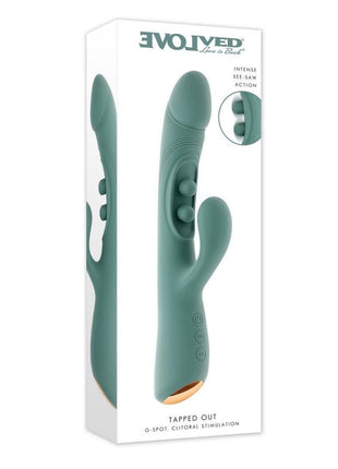 Tapped Out Rechargeable Silicone Vibrator with Stimulator - Green