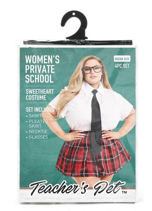 Teacher's Pet Private School Sweetheart Costume - Red/White - Queen - 4 Piece