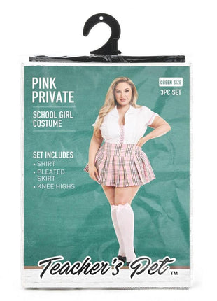 Teacher's Pet Private Schoolgirl Costume - Pink/White - Queen - 3 Piece