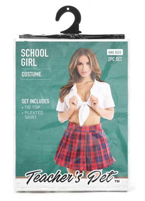 Teacher's Pet Schoolgirl Costume - Red/White - One Size - 2 Piece
