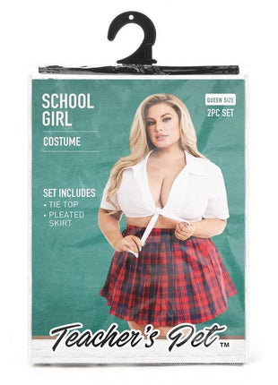 Teacher's Pet Schoolgirl Costume - Red/White - Queen - 2 Piece
