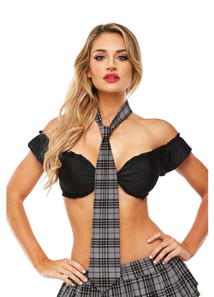 Teacher's Pet Schoolgirl Plaid Tie - Grey