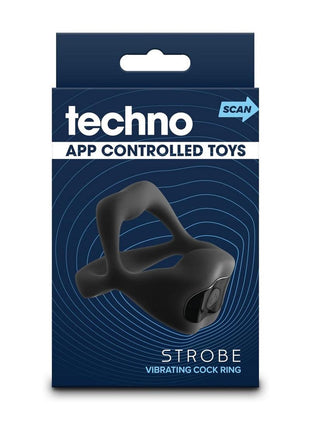 Techno Strobe Rechargeable Silicone App Compatible Cock Ring - Black
