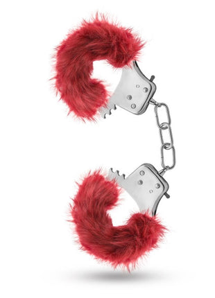 Temptasia Plush Fur Cuffs - Burgundy/Metal/Red