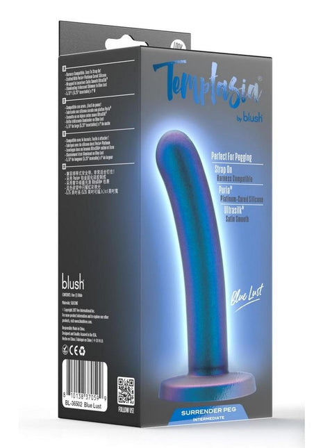 Temptasia Surrender Peg Silicone Dildo - Intermediate - Blue Lust - Blue