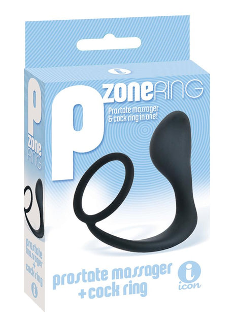 The 9's - P Zone Silicone Prostate Massager and Cock Ring - Black