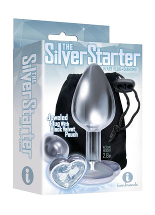 The 9's - The Silver Starter Bejeweled Heart Stainless Steel Plug - Clear/Diamond