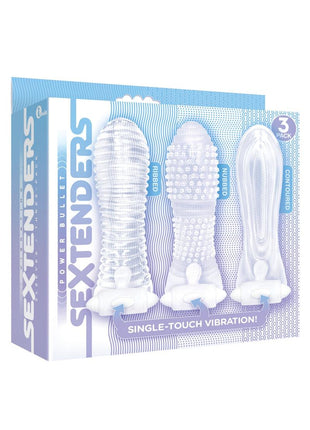 The 9's - Vibrating Sextenders, 3-Pack, Nubbed, Contoured, Ribbed - Clear