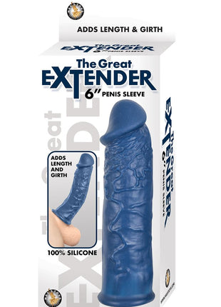 The Great Extender Silicone Penis Sleeve - Blue - 6in