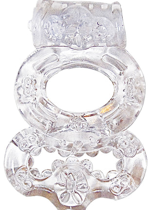The Macho Crystal Collection Double Ring Vibrating Cock Ring - Clear