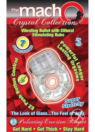 The Macho Crystal Collection Pulsating Erection Keeper Vibrating Cock Ring - Clear