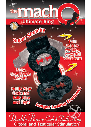 The Macho Ultimate Ring Double Power Cock and Ball Vibrating Cock Ring - Black