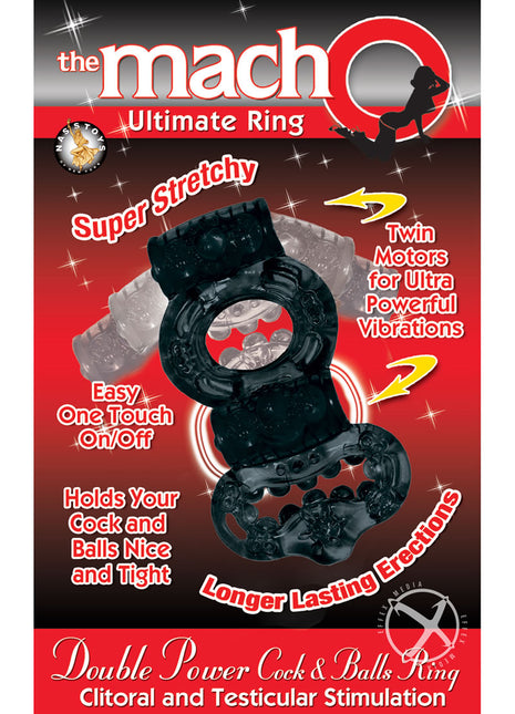 The Macho Ultimate Ring Double Power Cock and Ball Vibrating Cock Ring - Black
