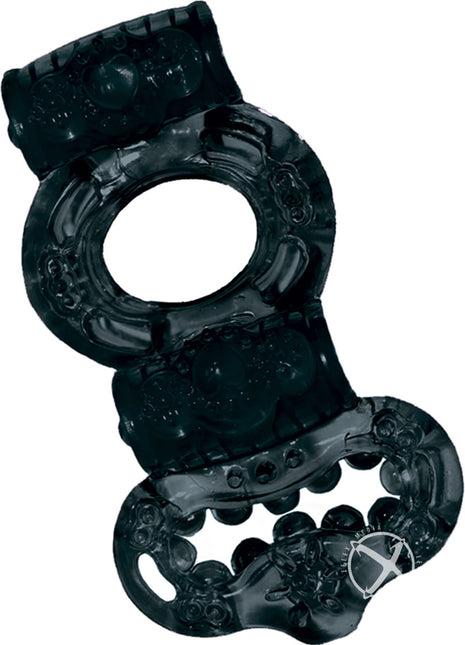 The Macho Ultimate Ring Double Power Cock and Ball Vibrating Cock Ring - Black