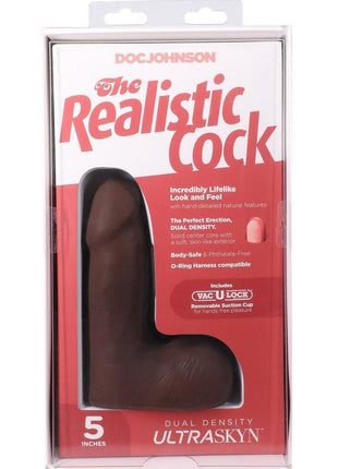 The Realistic Cock with Balls Ultraskyn Removable Vac-U-Lock Suction Cup - Chocolate - 5in