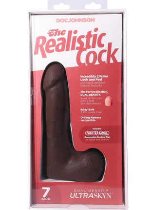 The Realistic Cock with Balls Ultraskyn Removable Vac-U-Lock Suction Cup - Chocolate - 7in